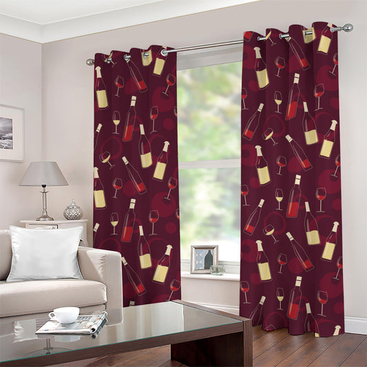 Glasses And Bottles Of Wine Print Grommet Curtains