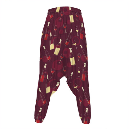 Glasses And Bottles Of Wine Print Hammer Pants