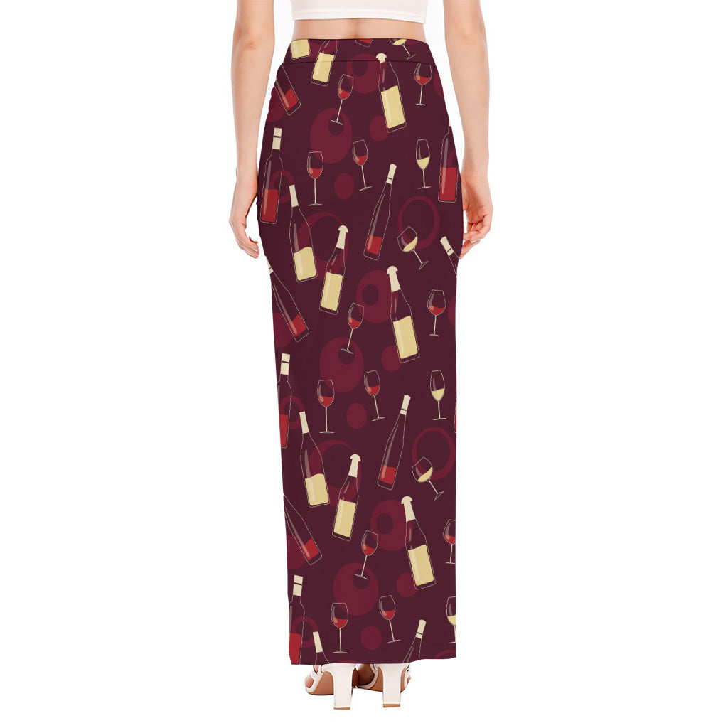 Glasses And Bottles Of Wine Print High Slit Maxi Skirt
