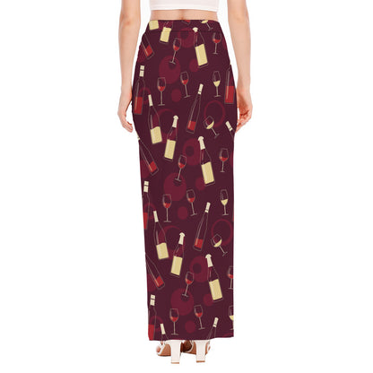 Glasses And Bottles Of Wine Print High Slit Maxi Skirt