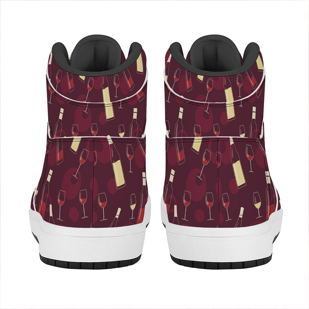 Glasses And Bottles Of Wine Print High Top Leather Sneakers