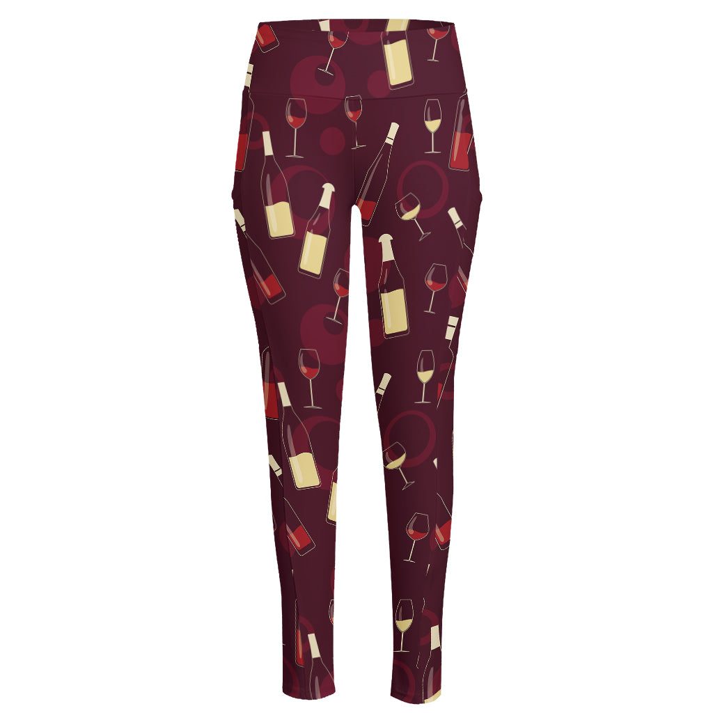 Glasses And Bottles Of Wine Print High-Waisted Pocket Leggings