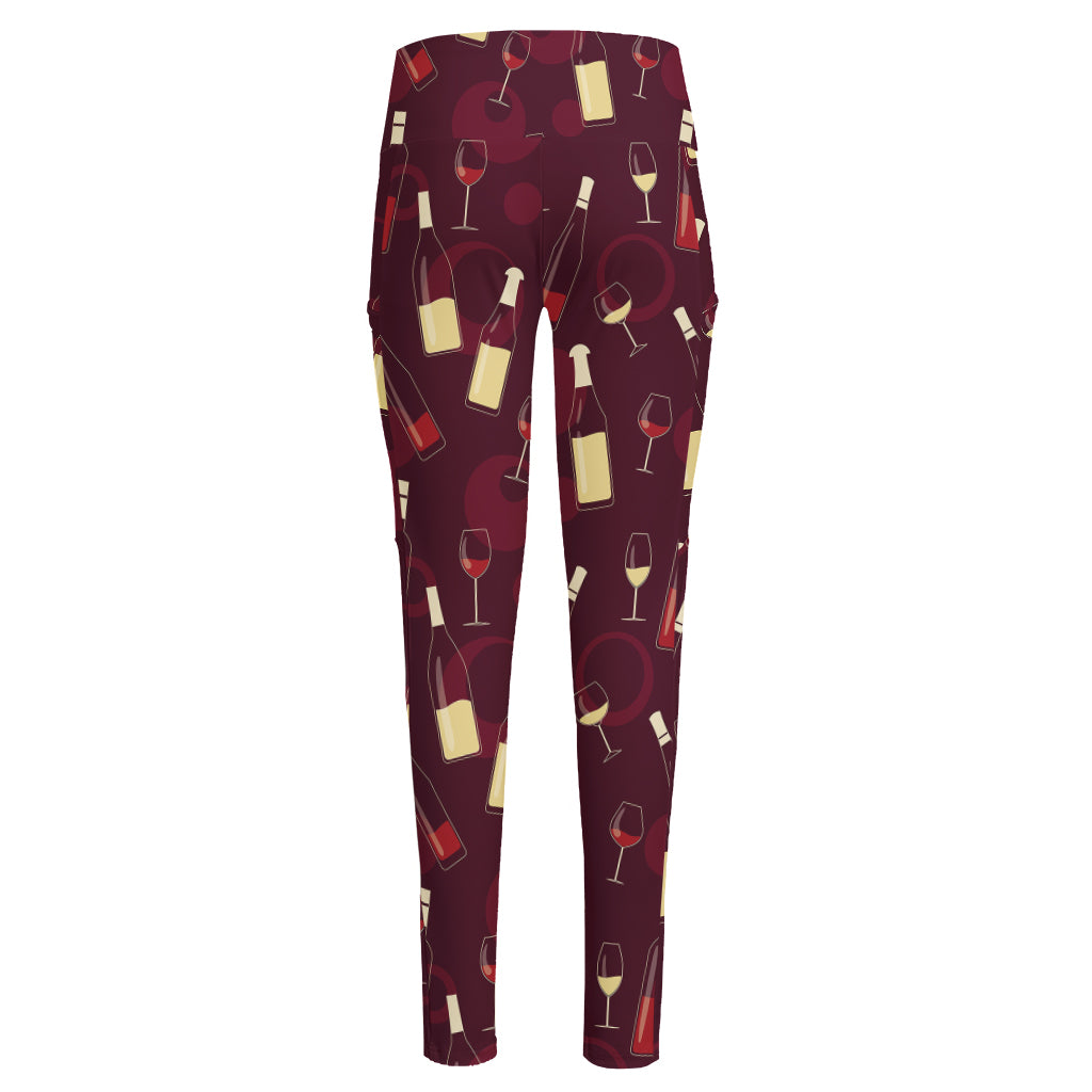Glasses And Bottles Of Wine Print High-Waisted Pocket Leggings