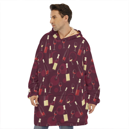 Glasses And Bottles Of Wine Print Hoodie Blanket