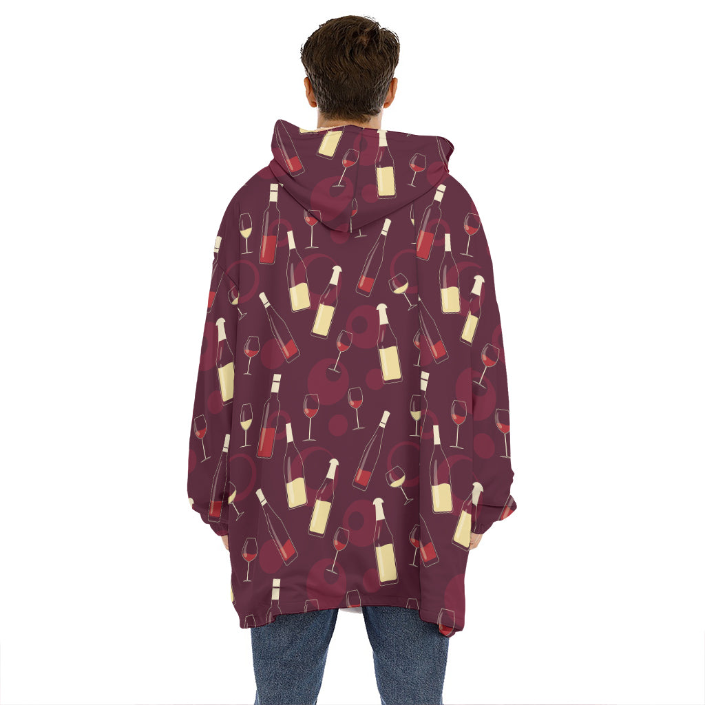 Glasses And Bottles Of Wine Print Hoodie Blanket