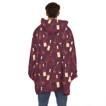 Glasses And Bottles Of Wine Print Hoodie Blanket