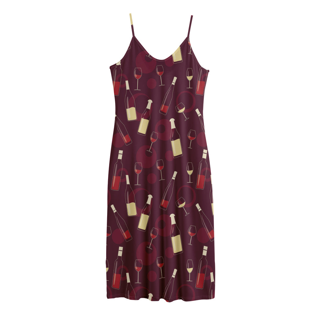 Glasses And Bottles Of Wine Print Jersey Midi Cami Dress