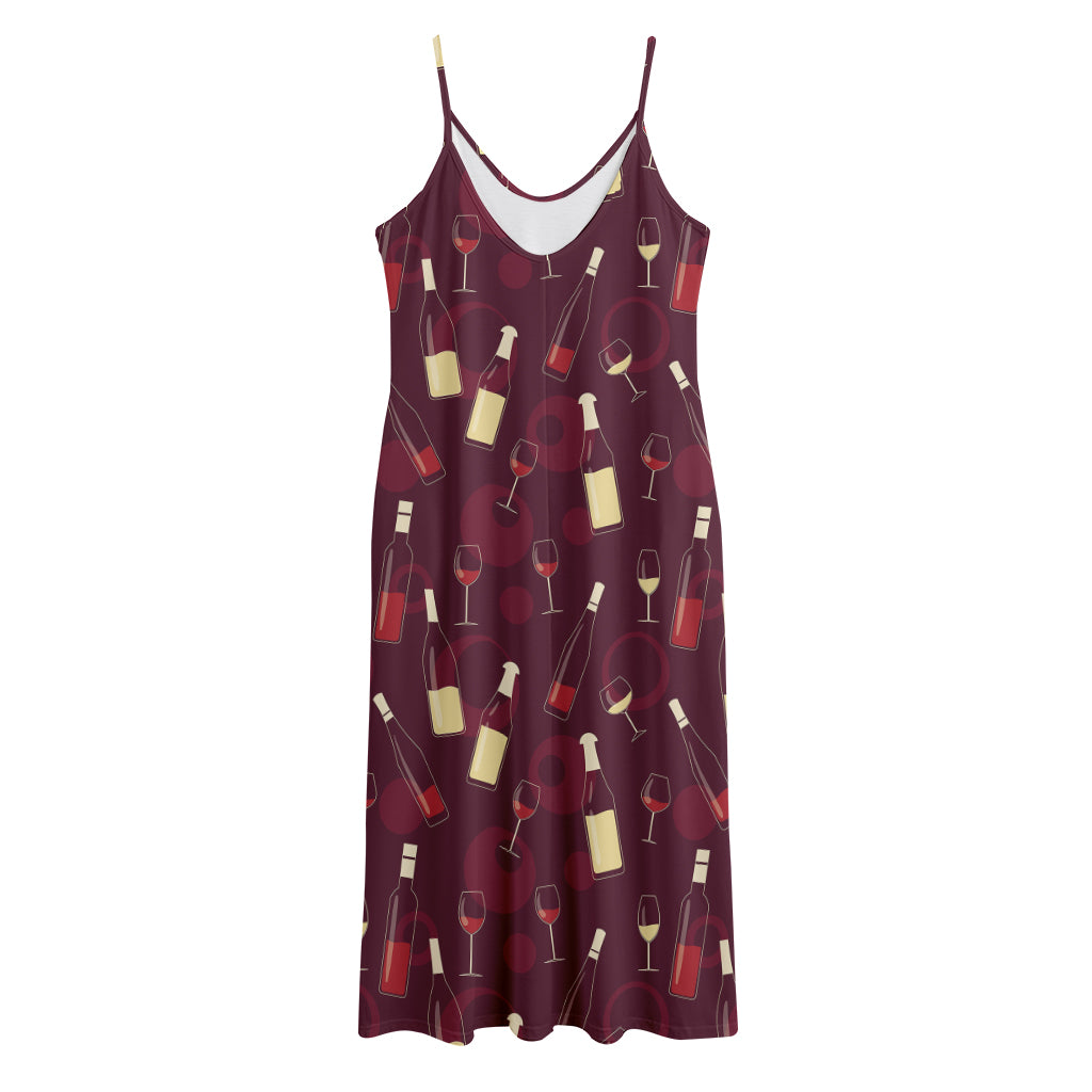 Glasses And Bottles Of Wine Print Jersey Midi Cami Dress