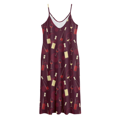 Glasses And Bottles Of Wine Print Jersey Midi Cami Dress
