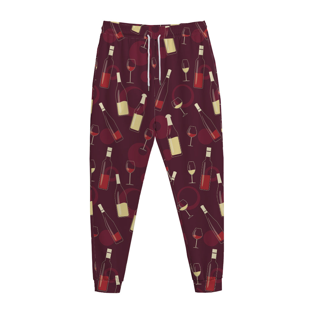 Glasses And Bottles Of Wine Print Jogger Pants