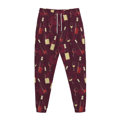 Glasses And Bottles Of Wine Print Jogger Pants