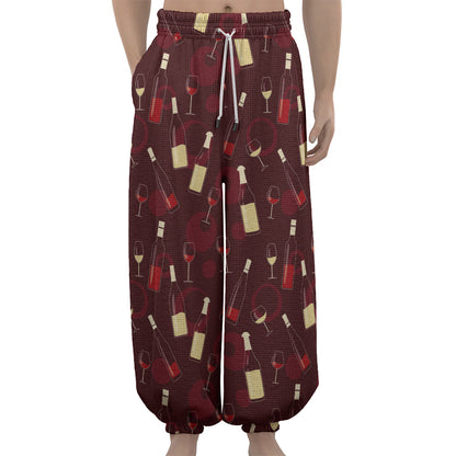 Glasses And Bottles Of Wine Print Lantern Pants