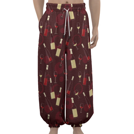 Glasses And Bottles Of Wine Print Lantern Pants