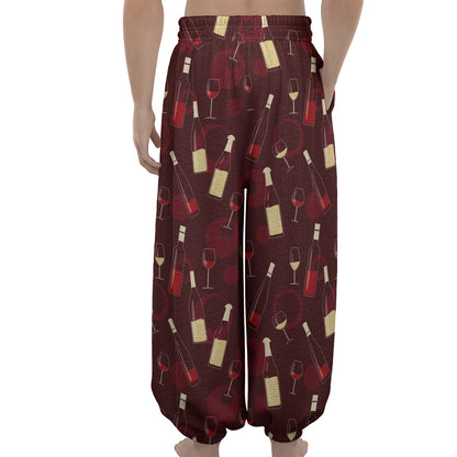 Glasses And Bottles Of Wine Print Lantern Pants