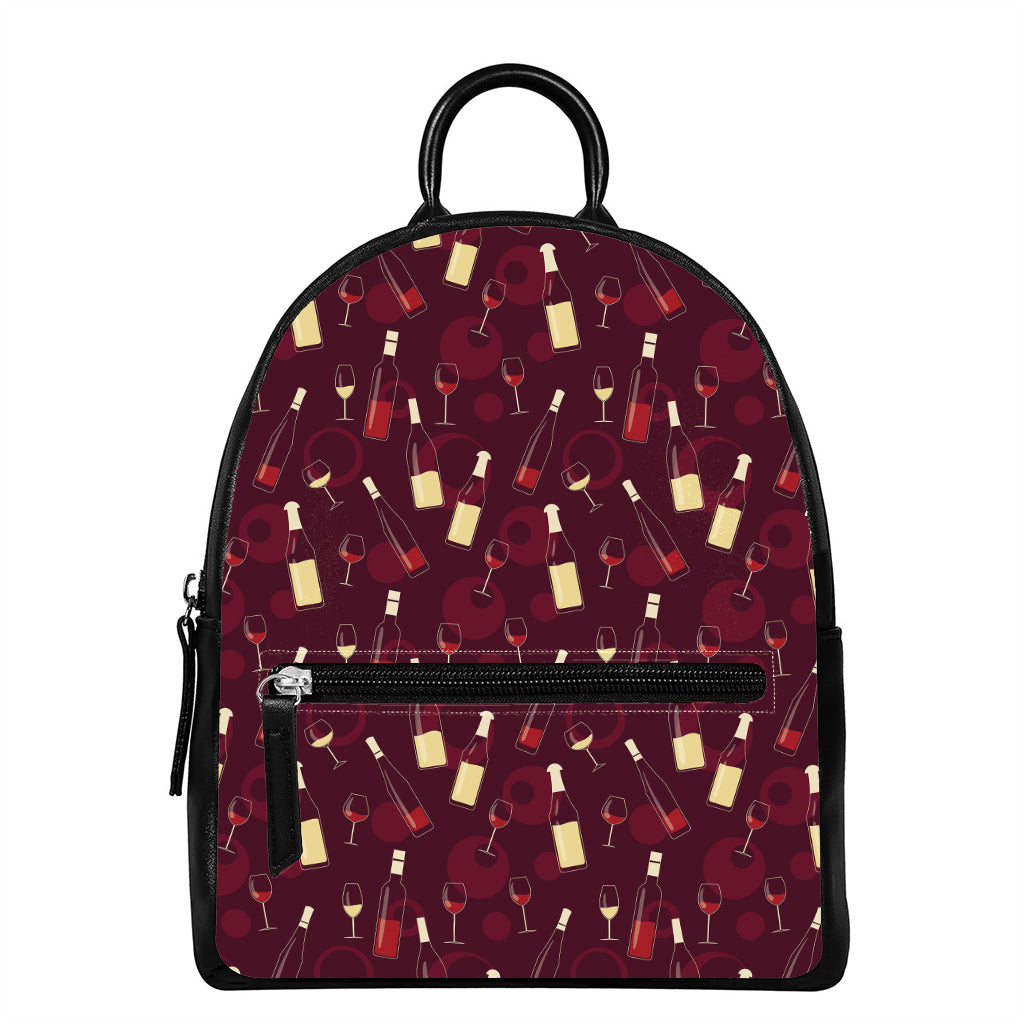 Glasses And Bottles Of Wine Print Leather Backpack