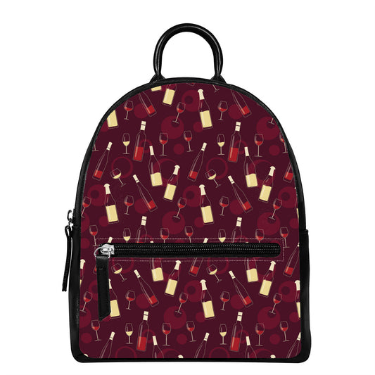 Glasses And Bottles Of Wine Print Leather Backpack