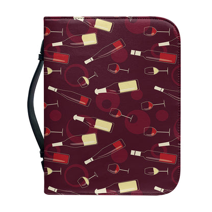 Glasses And Bottles Of Wine Print Leather Bible Cover