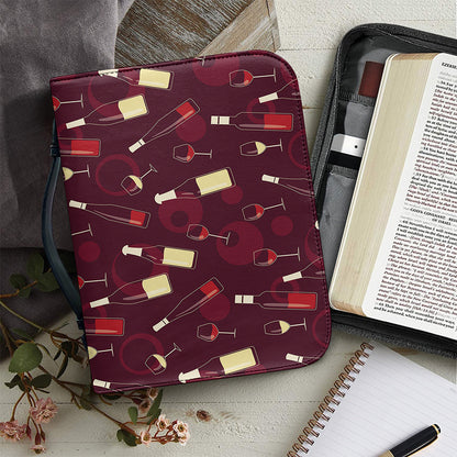 Glasses And Bottles Of Wine Print Leather Bible Cover