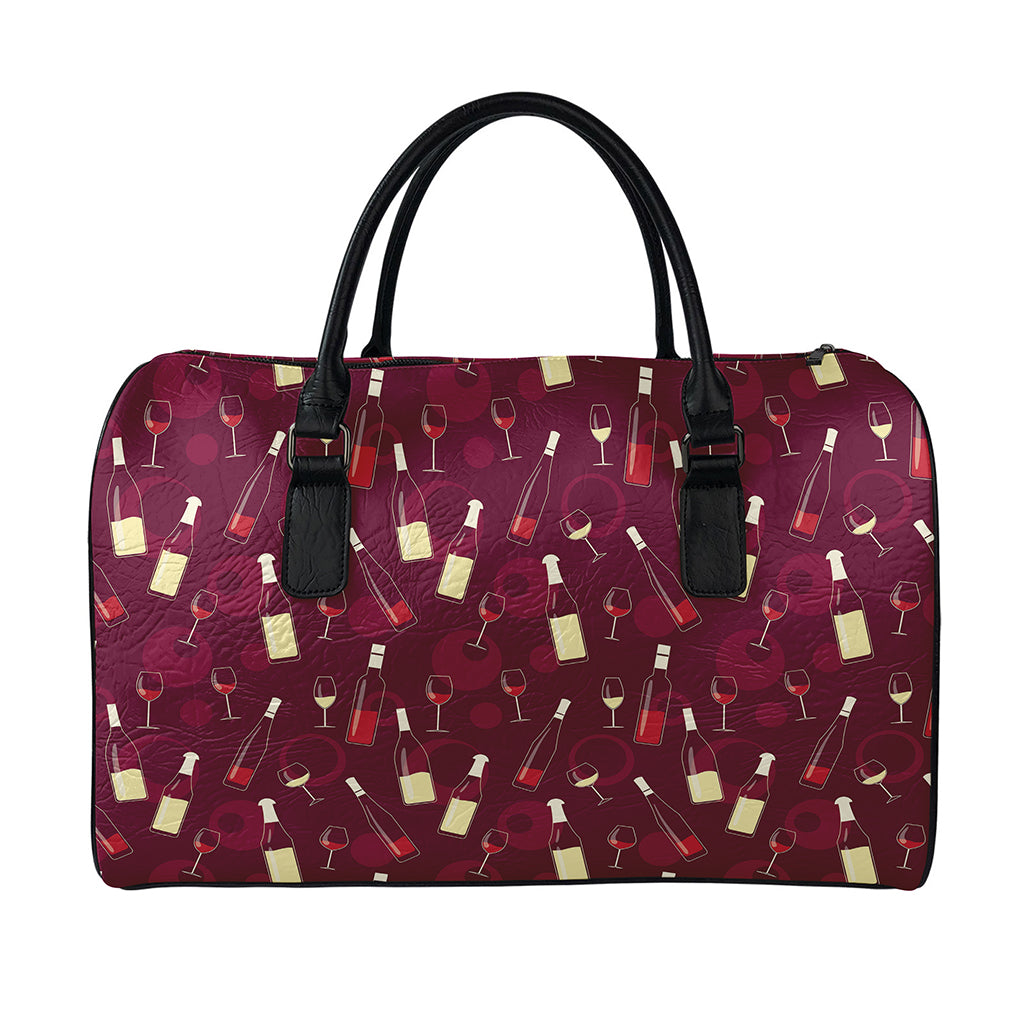 Glasses And Bottles Of Wine Print Leather Duffle Bag