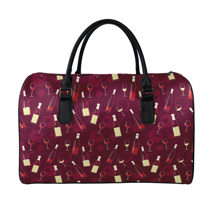 Glasses And Bottles Of Wine Print Leather Duffle Bag