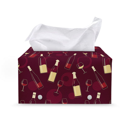 Glasses And Bottles Of Wine Print Leather Tissue Box Cover