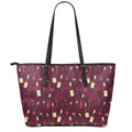 Glasses And Bottles Of Wine Print Leather Tote Bag With Zipper