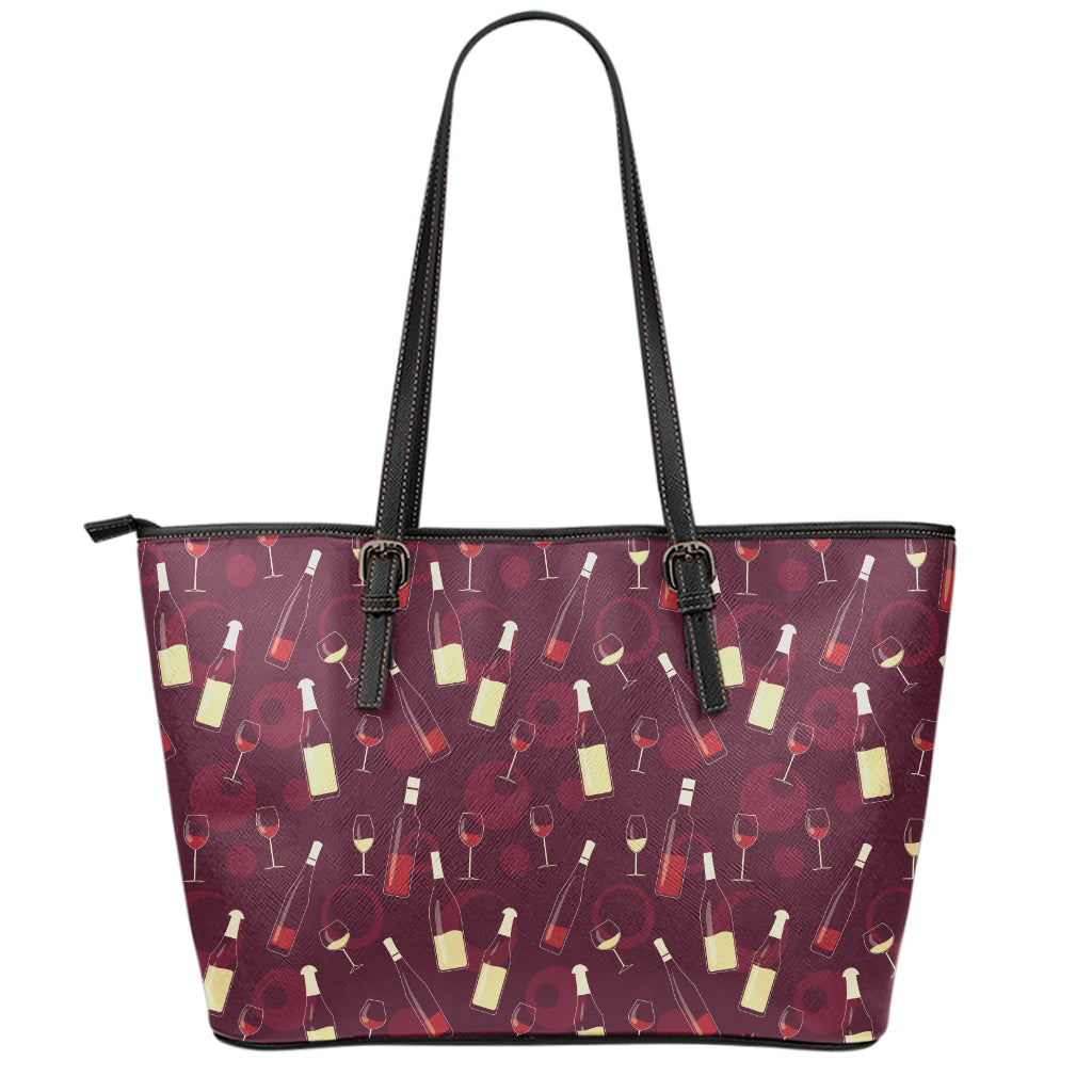 Glasses And Bottles Of Wine Print Leather Tote Bag