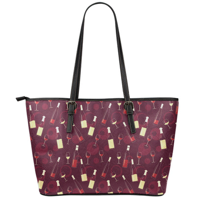 Glasses And Bottles Of Wine Print Leather Tote Bag