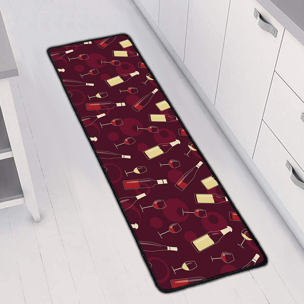 Glasses And Bottles Of Wine Print Long Kitchen Mat
