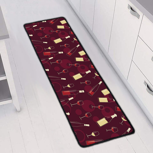 Glasses And Bottles Of Wine Print Long Kitchen Mat