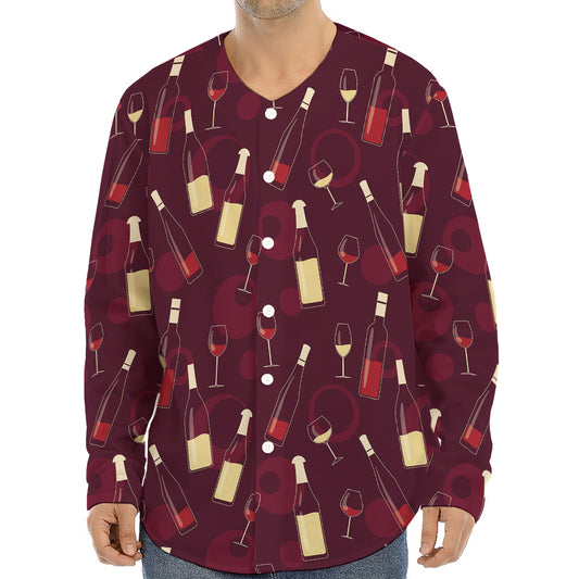 Glasses And Bottles Of Wine Print Long Sleeve Baseball Jersey