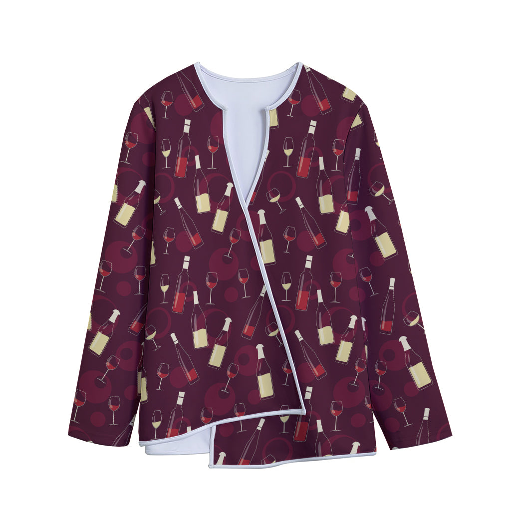 Glasses And Bottles Of Wine Print Long Sleeve Short Coat