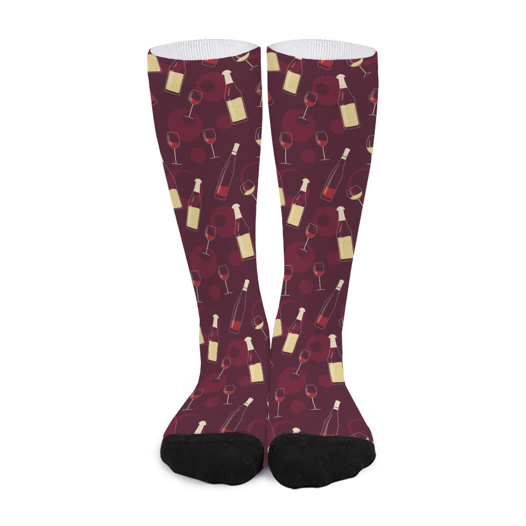 Glasses And Bottles Of Wine Print Long Socks