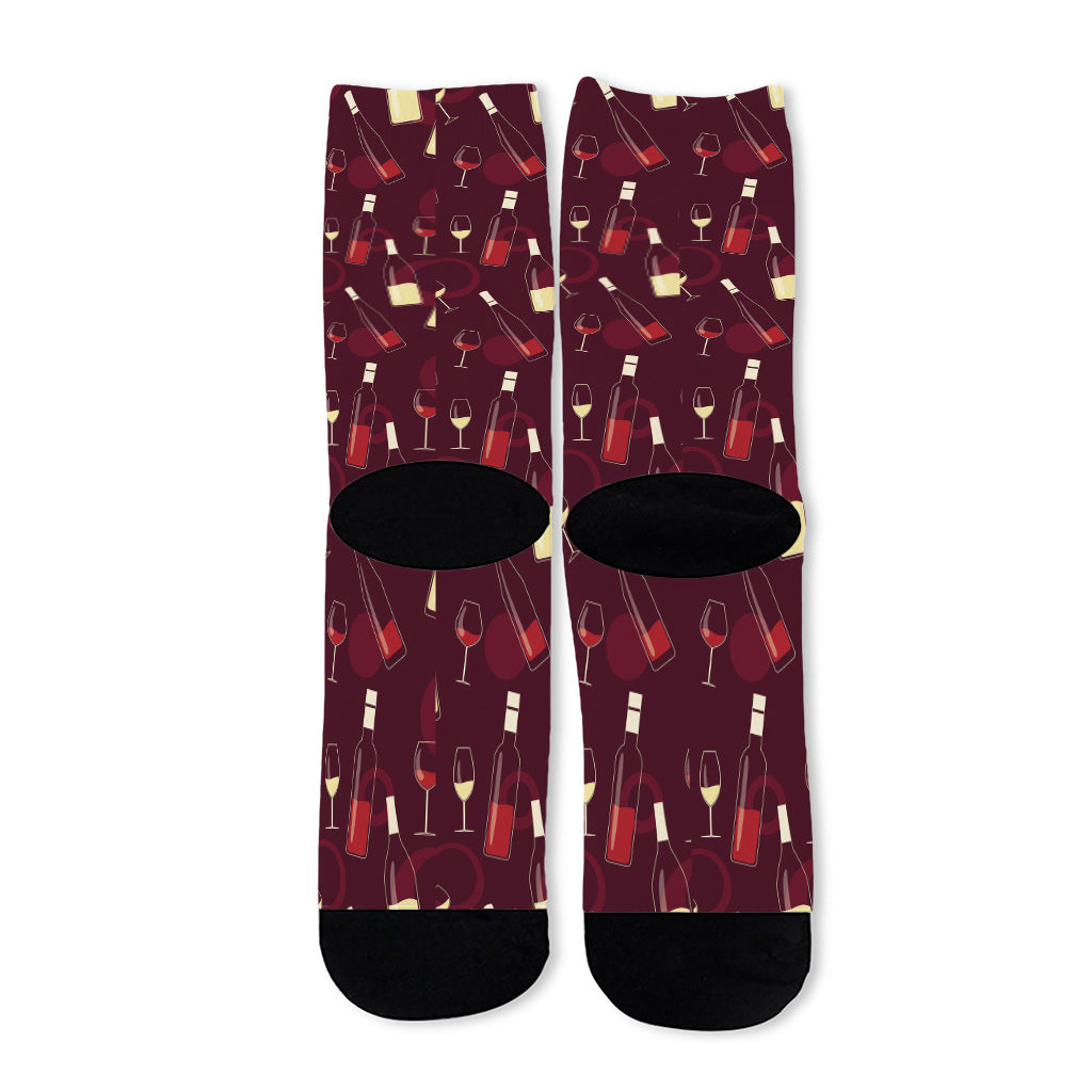 Glasses And Bottles Of Wine Print Long Socks