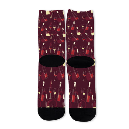 Glasses And Bottles Of Wine Print Long Socks