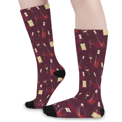 Glasses And Bottles Of Wine Print Long Socks