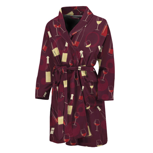 Glasses And Bottles Of Wine Print Men's Bathrobe