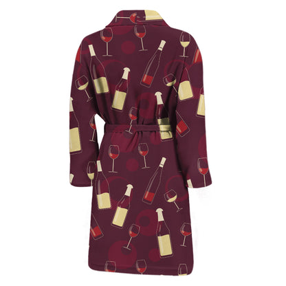 Glasses And Bottles Of Wine Print Men's Bathrobe
