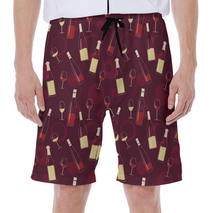 Glasses And Bottles Of Wine Print Men's Beach Shorts