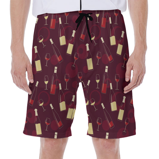 Glasses And Bottles Of Wine Print Men's Beach Shorts