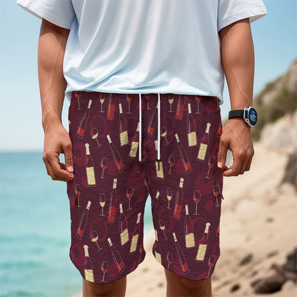 Glasses And Bottles Of Wine Print Men's Cargo Shorts