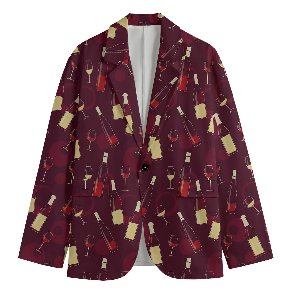 Glasses And Bottles Of Wine Print Men's Cotton Blazer