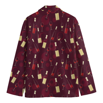 Glasses And Bottles Of Wine Print Men's Cotton Blazer