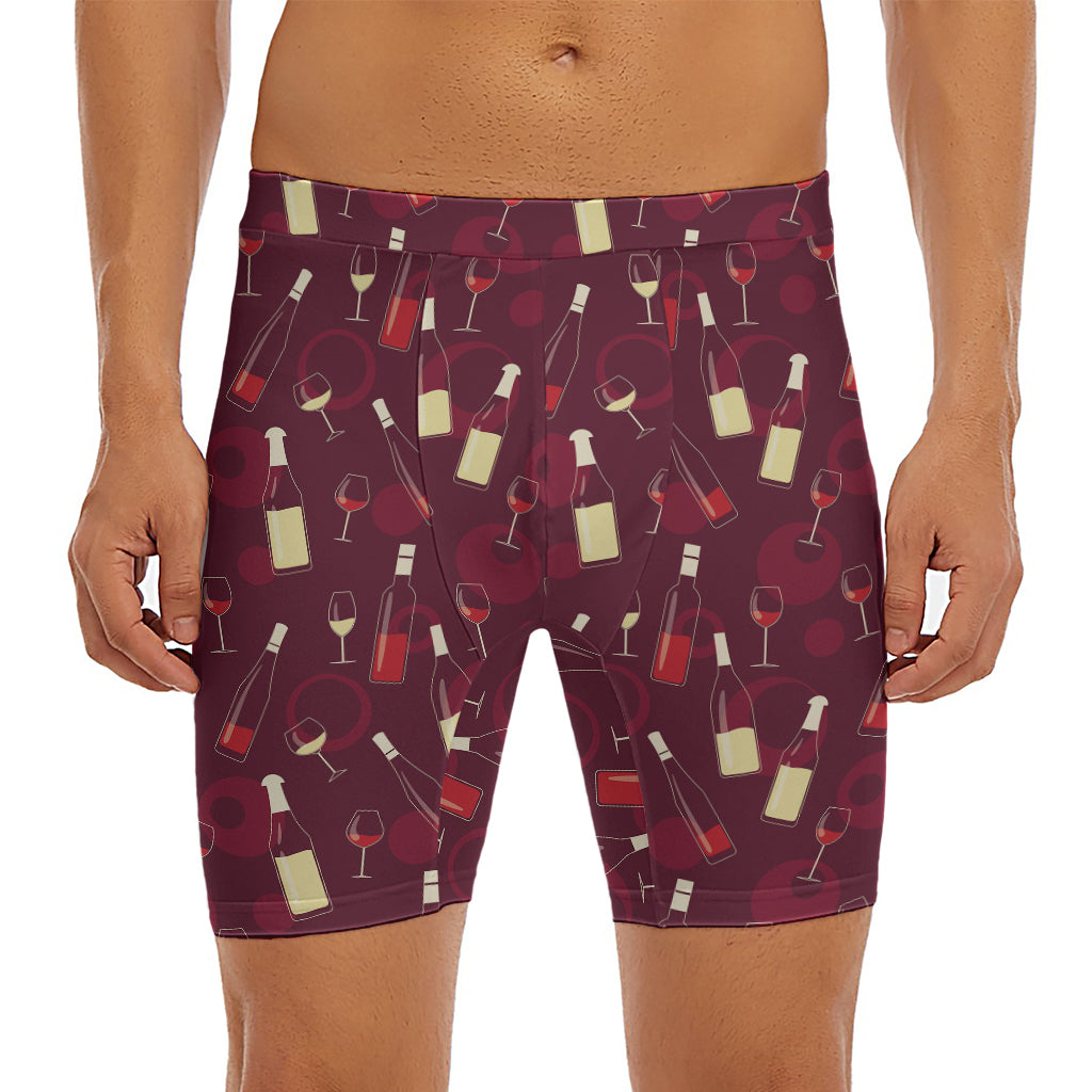 Glasses And Bottles Of Wine Print Men's Long Boxer Briefs