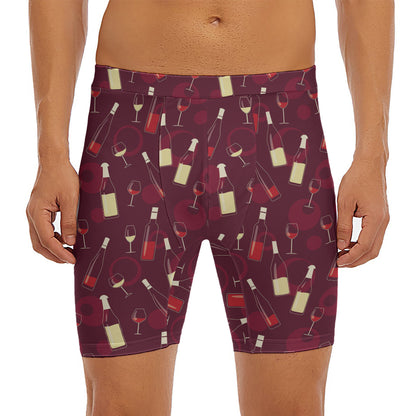 Glasses And Bottles Of Wine Print Men's Long Boxer Briefs