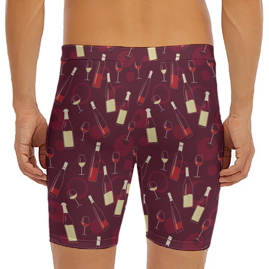Glasses And Bottles Of Wine Print Men's Long Boxer Briefs