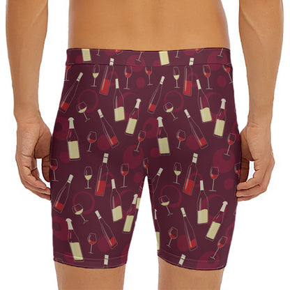 Glasses And Bottles Of Wine Print Men's Long Boxer Briefs