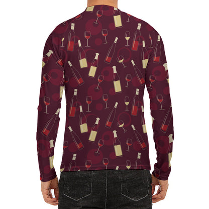 Glasses And Bottles Of Wine Print Men's Long Sleeve Rash Guard