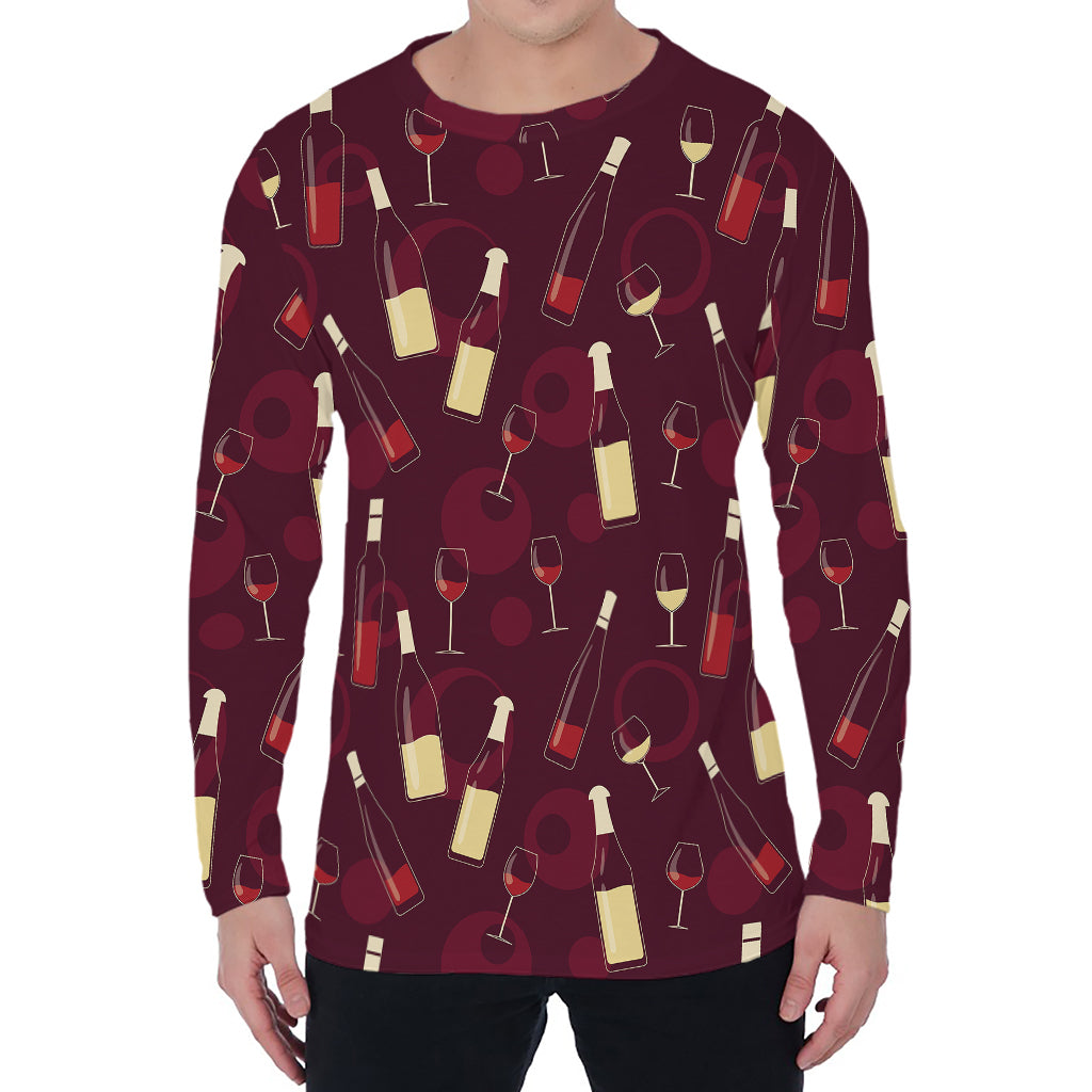 Glasses And Bottles Of Wine Print Men's Long Sleeve T-Shirt