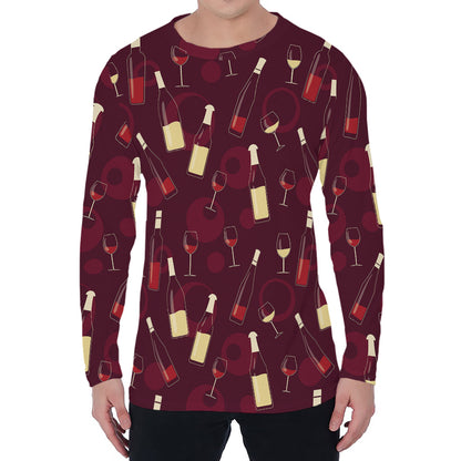 Glasses And Bottles Of Wine Print Men's Long Sleeve T-Shirt